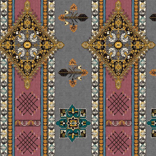 DP-1345-688-GREY-MARSALA-YELLOW - PRINTED LINEN LOOK 100% POLYESTER