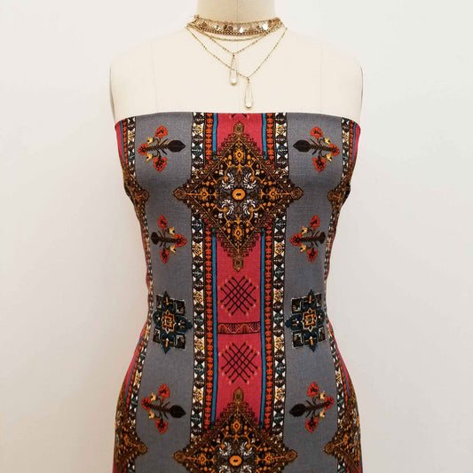 DP-1345-688-GREY-MARSALA-YELLOW - PRINTED LINEN LOOK 100% POLYESTER