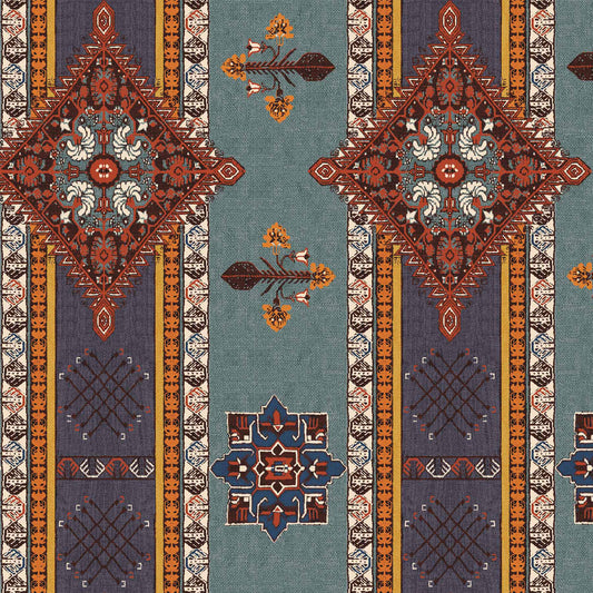 DP-1345-688-TEAL-INDIGO-RUST - PRINTED LINEN LOOK 100% POLYESTER