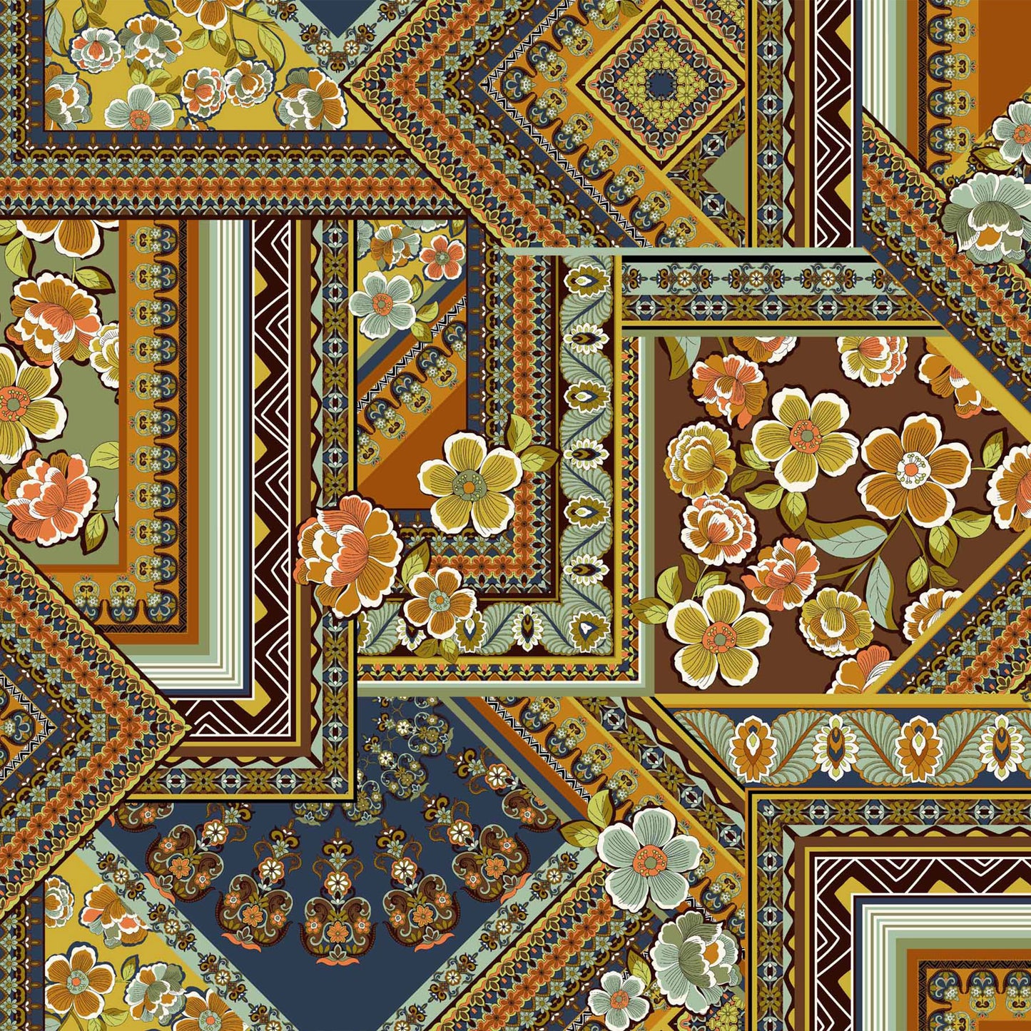 DP-1348-754-MIDNIGHT-BLUE-BROWN-CANTALOUPE - PRINTED POLY MOROCCAN 100% POLY