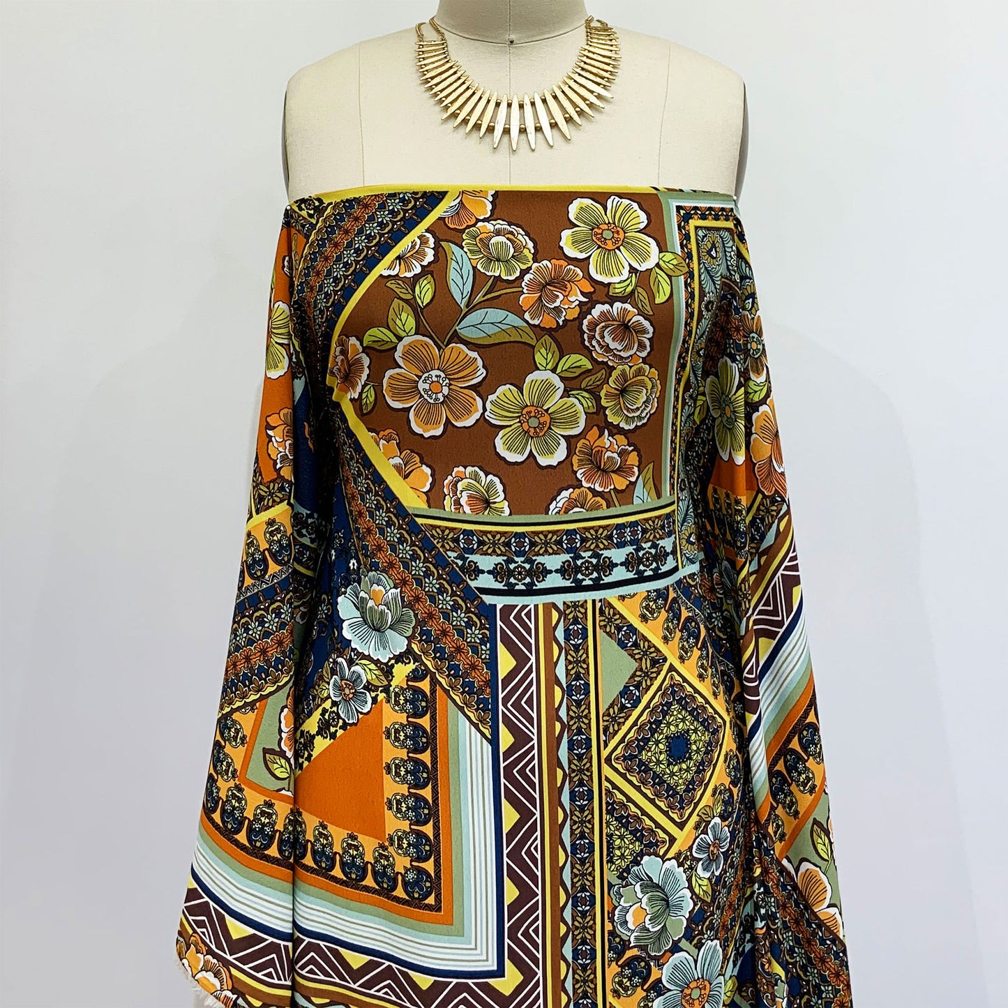 DP-1348-754-MIDNIGHT-BLUE-BROWN-CANTALOUPE - PRINTED POLY MOROCCAN 100% POLY