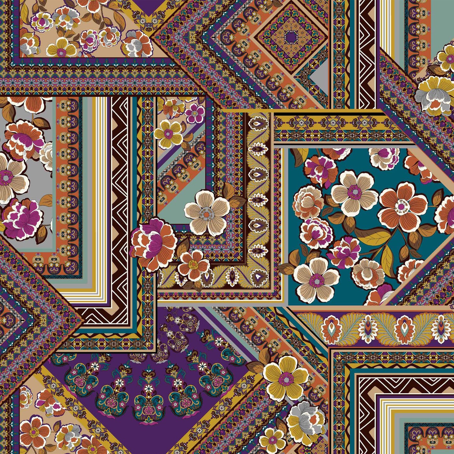 DP-1348-754-PURPLE-TEAL-PERSIMMON - PRINTED POLY MOROCCAN 100% POLY
