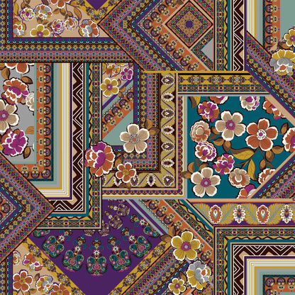 DP-1348-754-PURPLE-TEAL-PERSIMMON - PRINTED POLY MOROCCAN 100% POLY