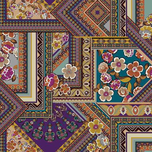 DP-1348-754-PURPLE-TEAL-PERSIMMON - PRINTED POLY MOROCCAN 100% POLY