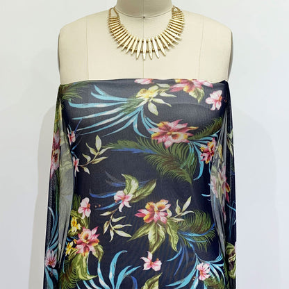 DP-1376-453-NAVY-PINK-YELLOW - PRINTED POLY POWER MESH 92%POLY 8%SPANDEX