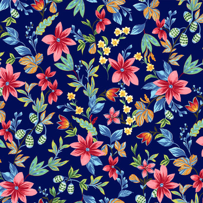 DP-1382-504-NAVY-CORAL-BLUE - PRINTED WOOL DOBBY 100% POLYESTER
