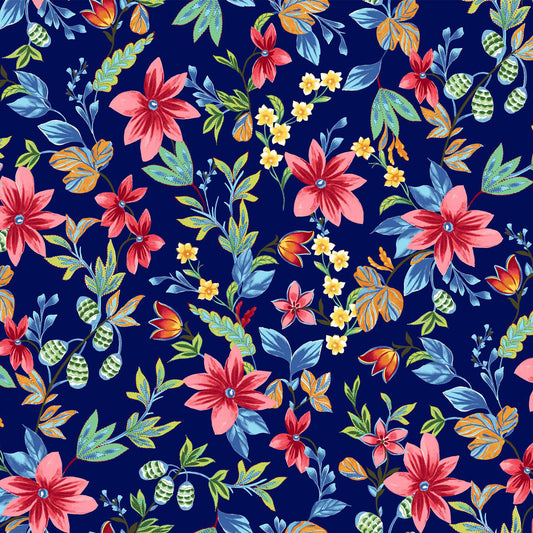 DP-1382-504-NAVY-CORAL-BLUE - PRINTED WOOL DOBBY 100% POLYESTER