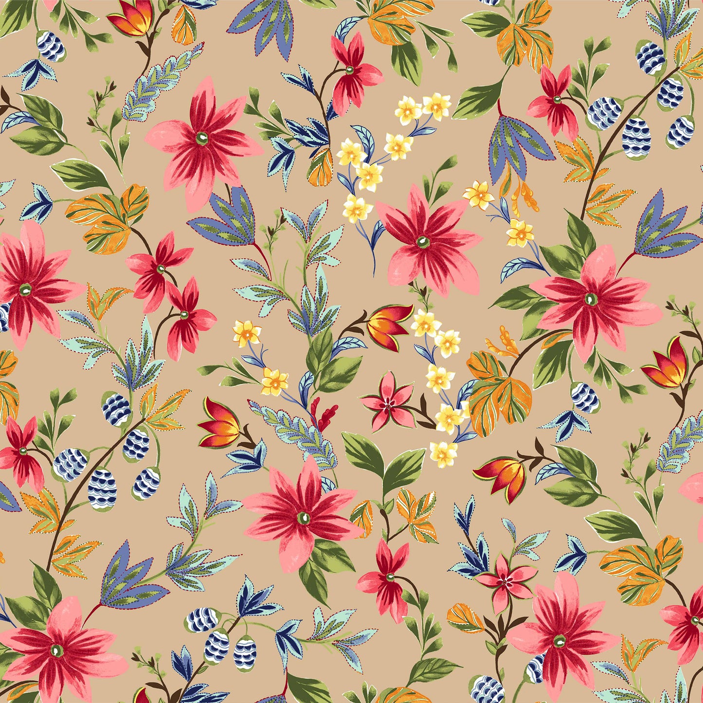 DP-1382-HVY-RSJ-CAMEL-CORAL-MOSS - PRINT RSJ 95% RAYON 5% SPANDEX JERSEY