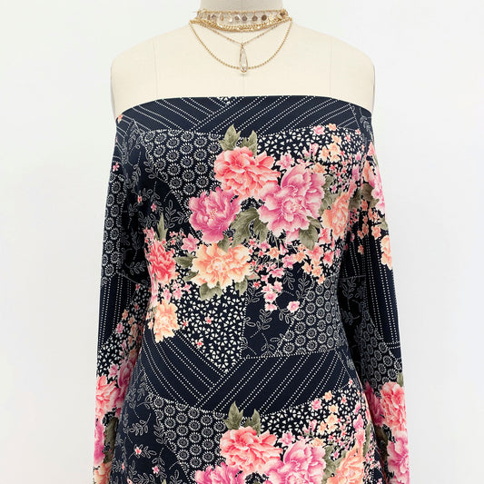 DP-1383-754-BLACK-DUSTY-ROSE - PRINTED POLY MOROCCAN 100% POLY