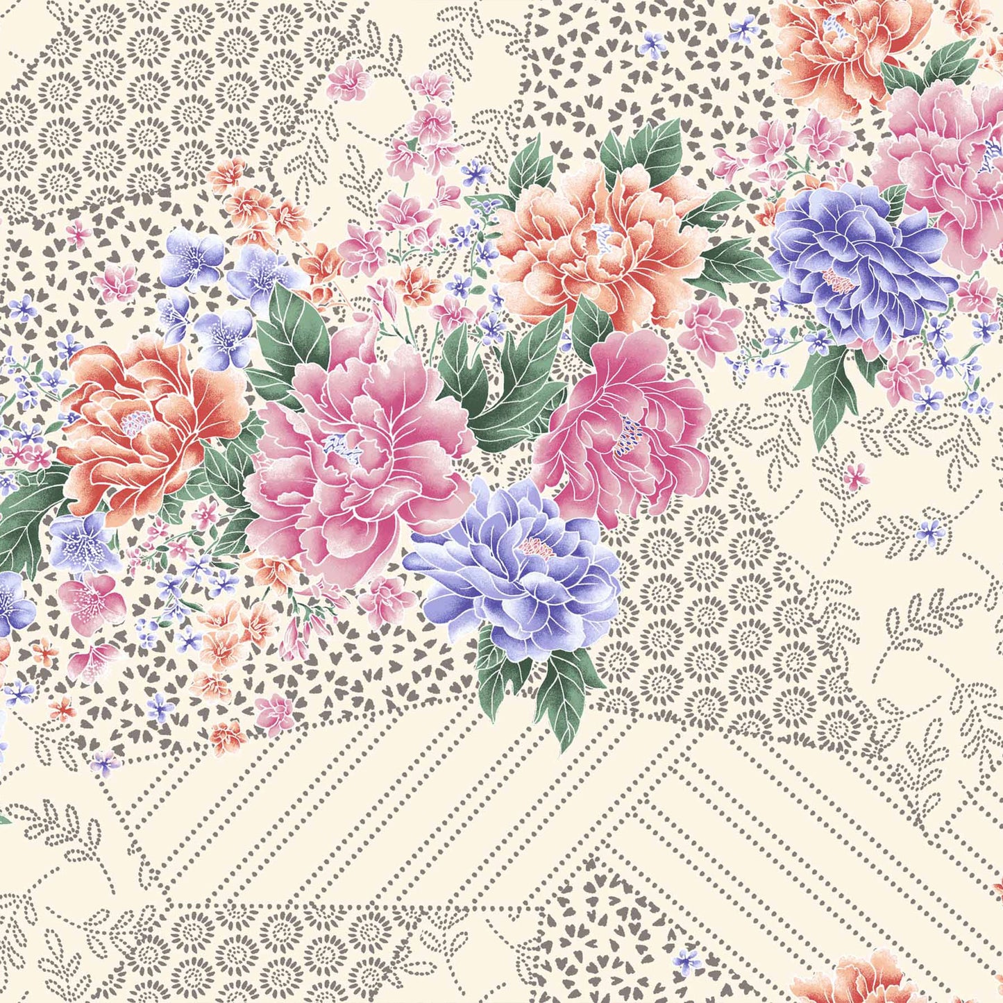 DP-1383-754-ECRU-BLUE-IRIS - PRINTED POLY MOROCCAN 100% POLY