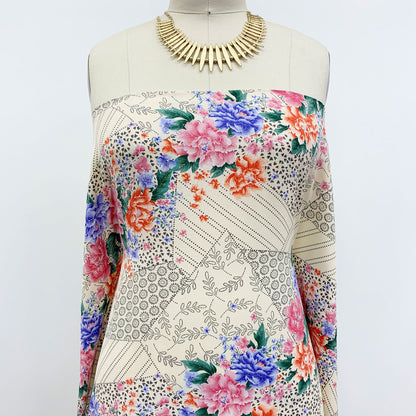 DP-1383-754-ECRU-BLUE-IRIS - PRINTED POLY MOROCCAN 100% POLY