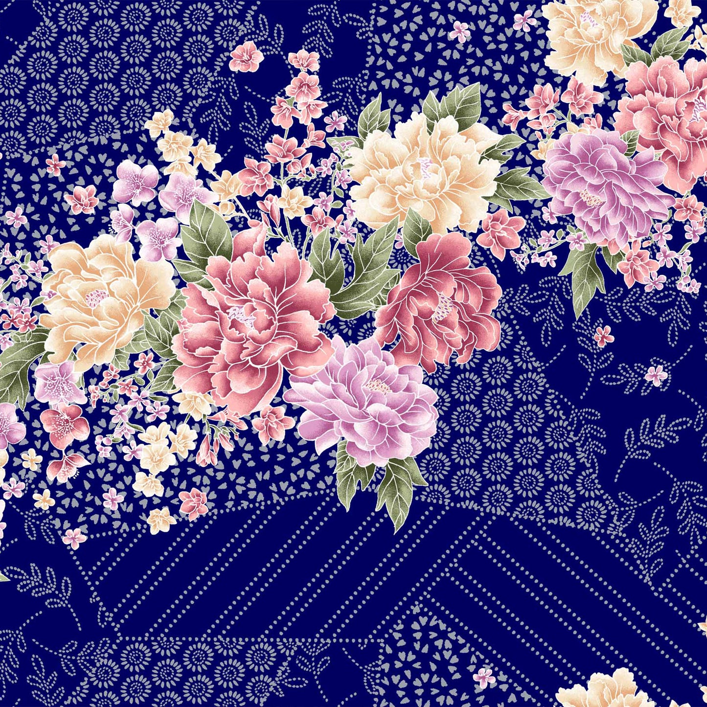 DP-1383-754-NAVY-CORAL - PRINTED POLY MOROCCAN 100% POLY