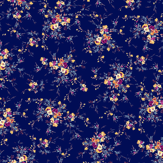 DP-1390-688-NAVY-MAGENTA-GOLD - PRINTED LINEN LOOK 100% POLYESTER