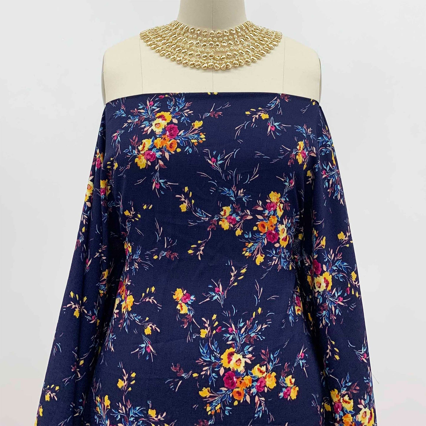DP-1390-688-NAVY-MAGENTA-GOLD - PRINTED LINEN LOOK 100% POLYESTER