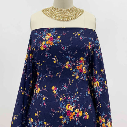 DP-1390-688-NAVY-MAGENTA-GOLD - PRINTED LINEN LOOK 100% POLYESTER