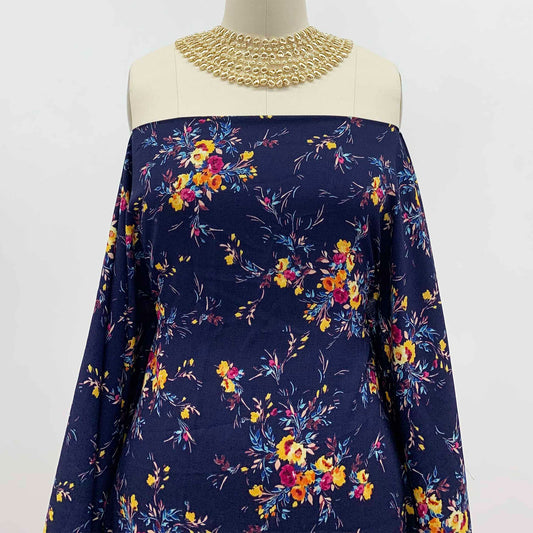 DP-1390-688-NAVY-MAGENTA-GOLD - PRINTED LINEN LOOK 100% POLYESTER