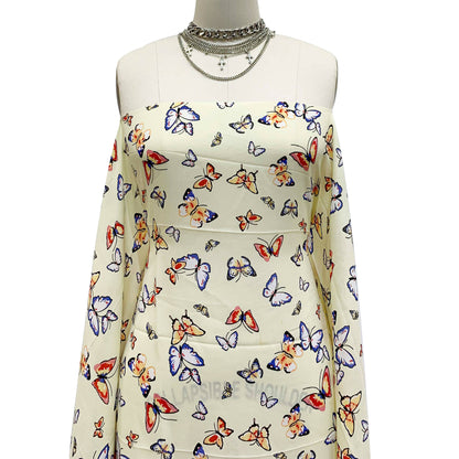 DP-1405-504-SOFT-YELLOW-COBALT - PRINTED WOOL DOBBY 100% POLYESTER