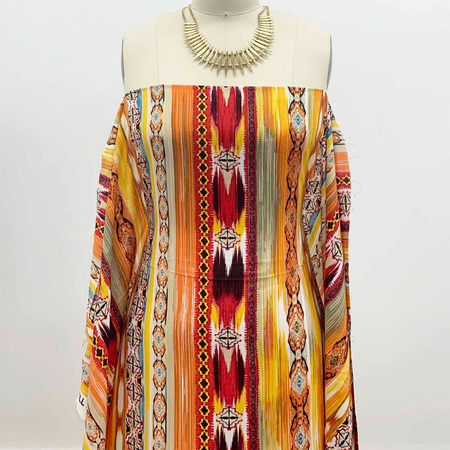 DP-1411-698-DK-CHOCO-RED-MUSTARD- PRINTED RAYON CHALLIS 100% RAYON CHALLIS