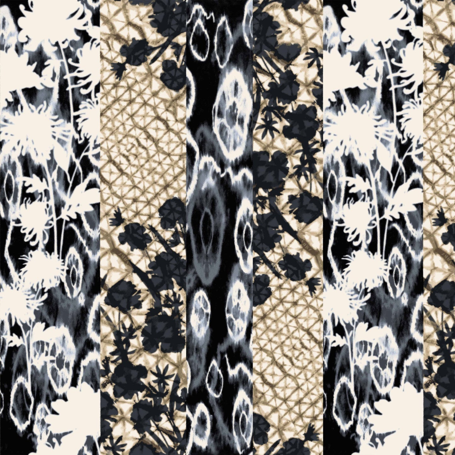 DP-1416-504-BLACK-NEUTRAL - PRINTED TIE DYE WOOL DOBBY 100% POLYESTER