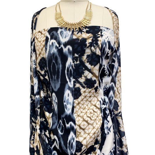 DP-1416-504-BLACK-NEUTRAL - PRINTED TIE DYE WOOL DOBBY 100% POLYESTER