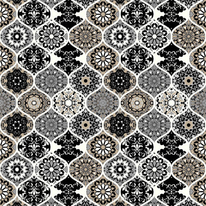 DP-145-703-BLACK-NEUTRAL - PRINTED TWIST CREPE 92% POLY 8% SPANDEX