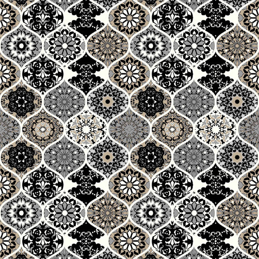 DP-145-703-BLACK-NEUTRAL - PRINTED TWIST CREPE 92% POLY 8% SPANDEX