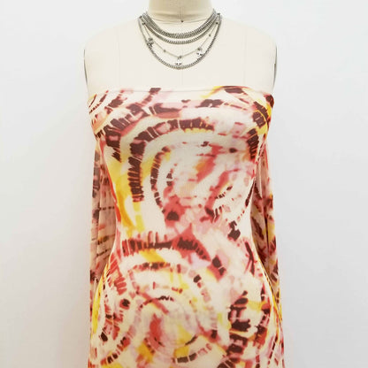 DP-1478-453-RED-OCHRE-HOT-CORAL-YELLOW - PRINTED TIE DYE POLY POWER MESH 92%POLY 8%SPANDEX