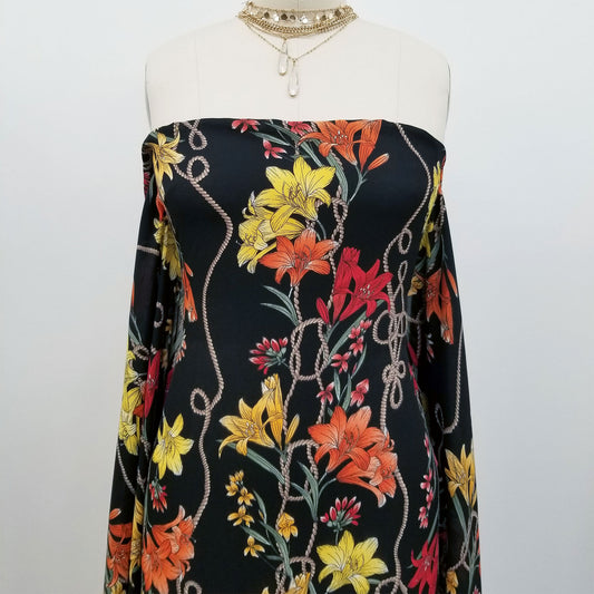 DP-1489-504-BLACK-SPICY-ORANGE - PRINTED WOOL DOBBY 100% POLYESTER