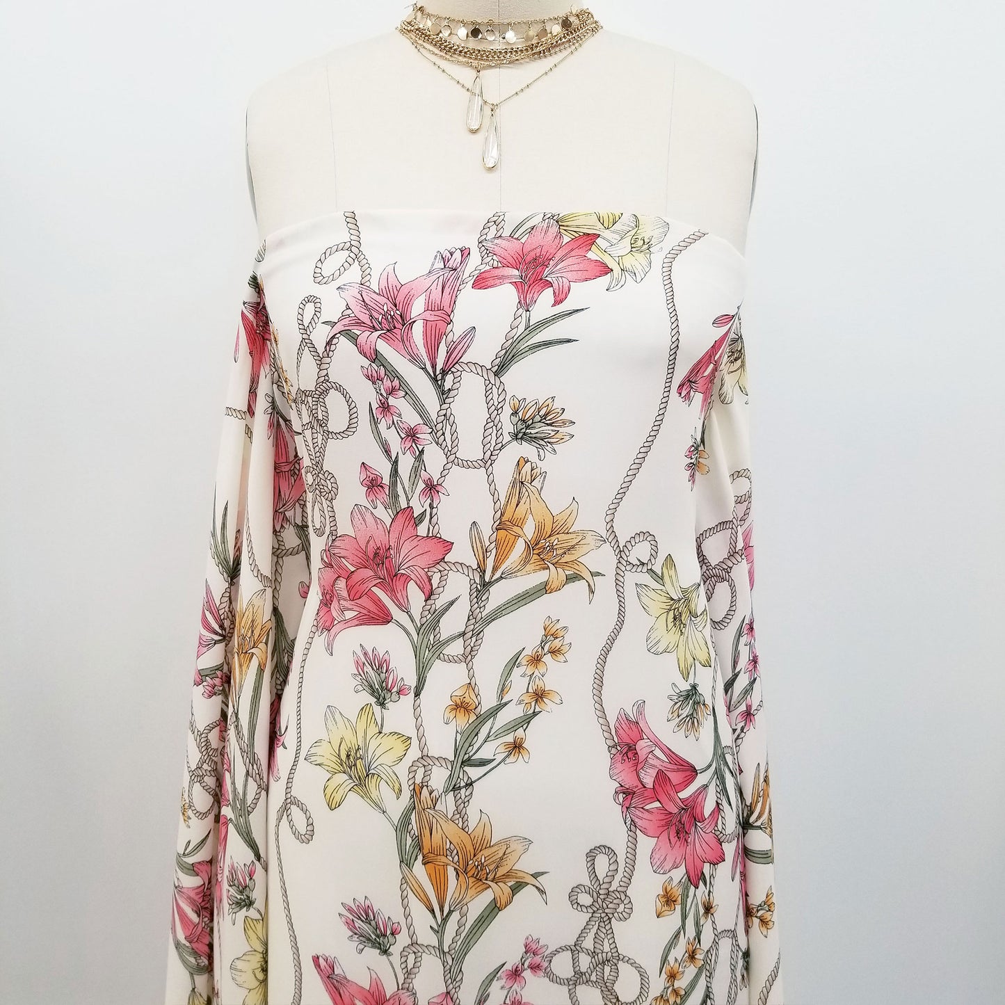 DP-1489-504-ECRU-CORAL - PRINTED WOOL DOBBY 100% POLYESTER