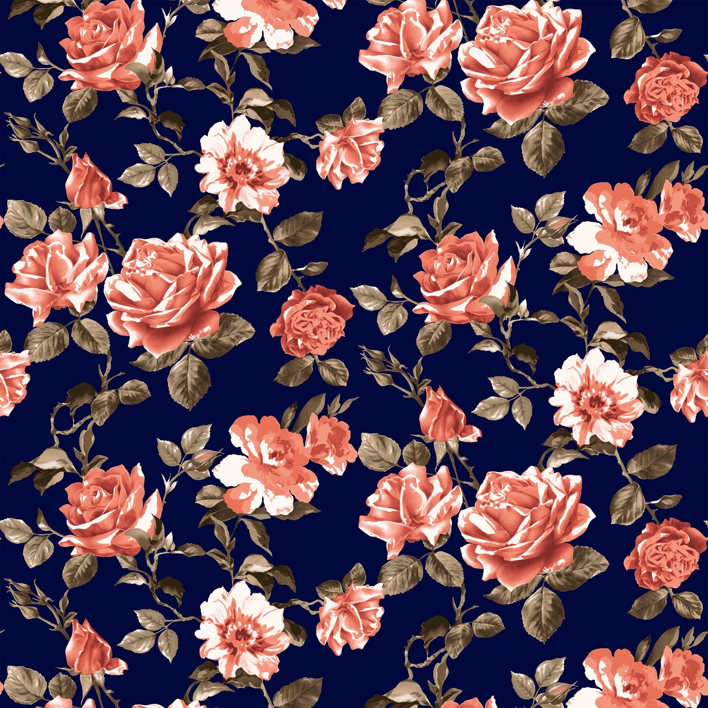 DP-1493-504-NAVY-POINCIANA - PRINTED WOOL DOBBY 100% POLYESTER