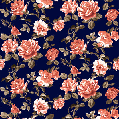 DP-1493-504-NAVY-POINCIANA - PRINTED WOOL DOBBY 100% POLYESTER