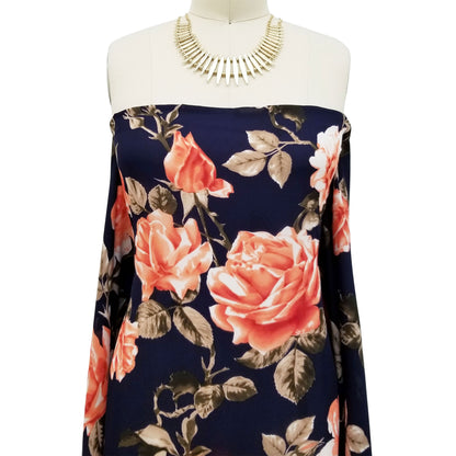 DP-1493-504-NAVY-POINCIANA - PRINTED WOOL DOBBY 100% POLYESTER