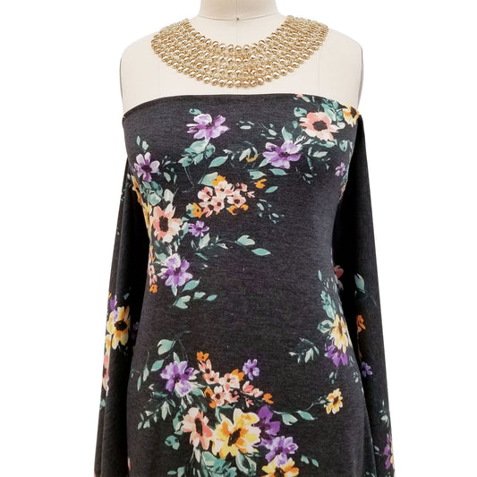 DP-1496-506-BLACK-SUNSHINE-PRINTED FRENCH TERRY 63%POLY  33%RAYON  4% SPANDEX