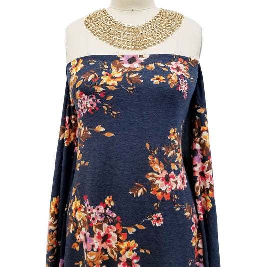 DP-1496-506-NAVY-CORAL-PRINTED FRENCH TERRY 63%POLY  33%RAYON  4% SPANDEX