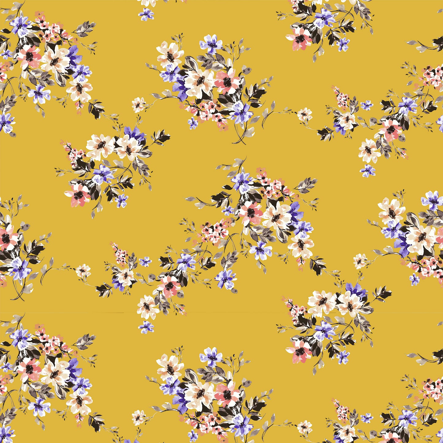 DP-1496-506-SPICY-MUSTARD-BLUE-IRIS-PRINTED FRENCH TERRY 63%POLY  33%RAYON  4% SPANDEX