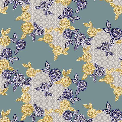 DP-1499-762-LUR-MINERAL-BLUE-GOLD - PRINTED YORYU CHIFFON WITH LUREX 100% POLY