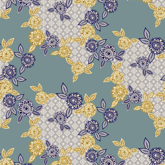 DP-1499-762-LUR-MINERAL-BLUE-GOLD - PRINTED YORYU CHIFFON WITH LUREX 100% POLY