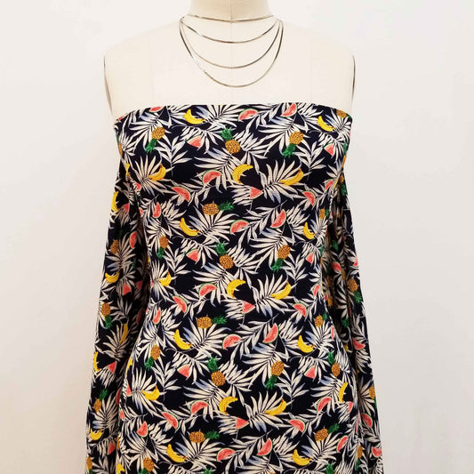 DP-1576-586-NAVY-WATERMELON - PRINTED CREPE CHIFFON 97% POLY 3% SPANDEX