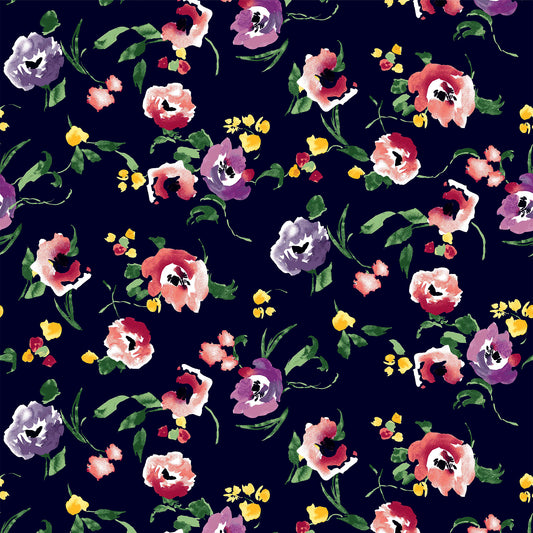 DP-167-504-NAVY-PEACH - PRINTED WOOL DOBBY 100% POLYESTER