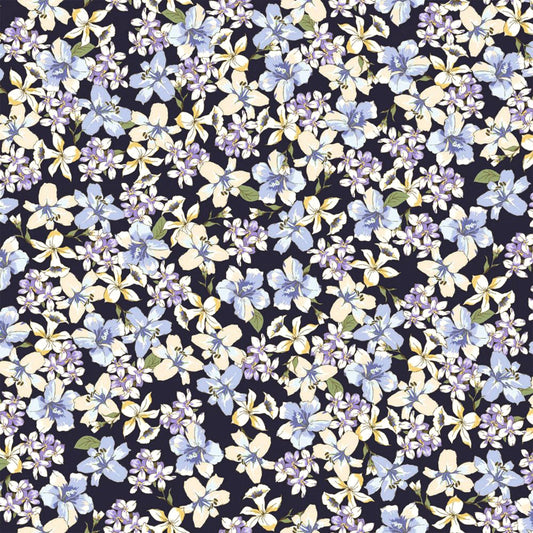 DP-1868-806-LUR-NAVY-BLUE - PRINTED SATIN CHIFFON W/ LUREX 100% POLYESTER