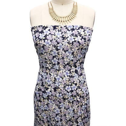 DP-1868-806-LUR-NAVY-BLUE - PRINTED SATIN CHIFFON W/ LUREX 100% POLYESTER