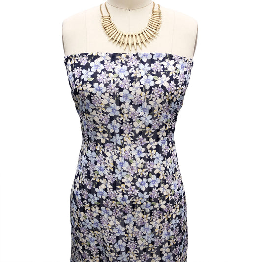 DP-1868-806-LUR-NAVY-BLUE - PRINTED SATIN CHIFFON W/ LUREX 100% POLYESTER