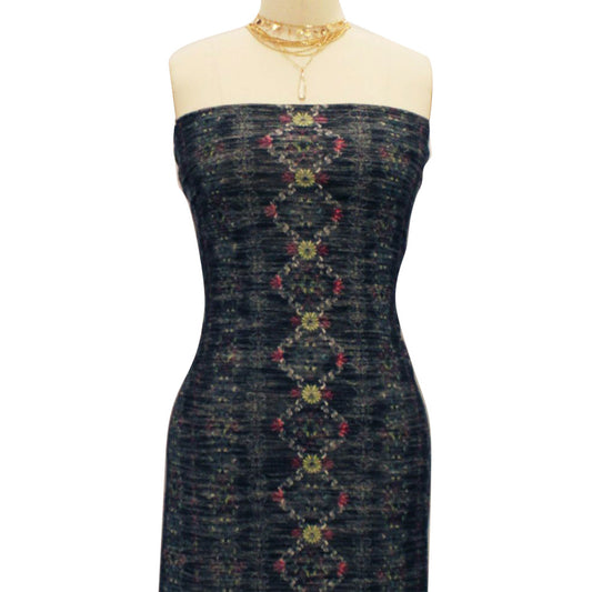 DP-33-596-BLACK-GUAVA-PRINTED FRENCH TERRY LOOP 65% RAYON 35% POLY SLUB FLEECE