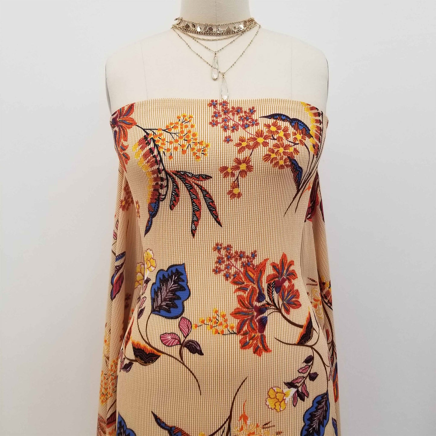 DP-802-586-MUSTARD-TANGERINE - PRINTED CREPE CHIFFON 97% POLY 3% SPANDEX