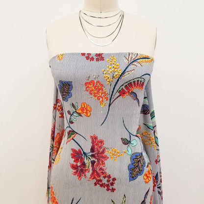 DP-802-586-NAVY-BURTNT-ORANGE - PRINTED CREPE CHIFFON 97% POLY 3% SPANDEX