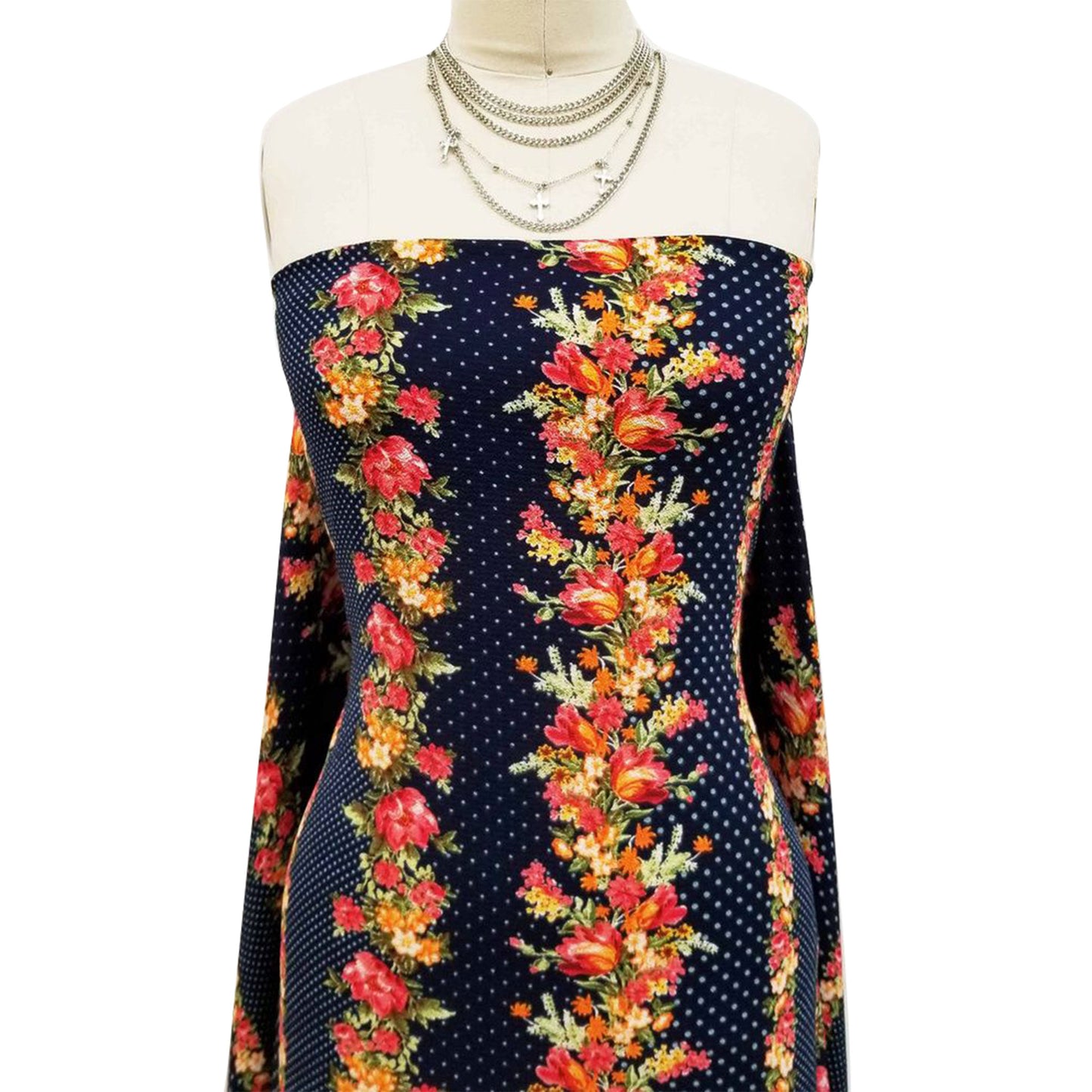 DP-818-586-NAVY-GUAVA - PRINTED CREPE CHIFFON 97% POLY 3% SPANDEX