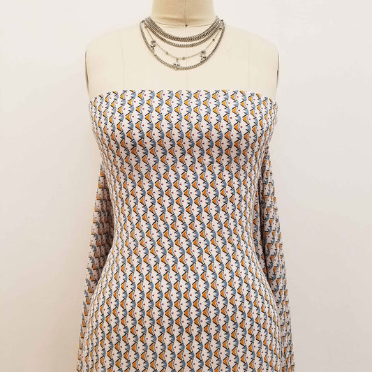 DP-826-586-OFFWHITE-GOLD - PRINTED CREPE CHIFFON 97% POLY 3% SPANDEX