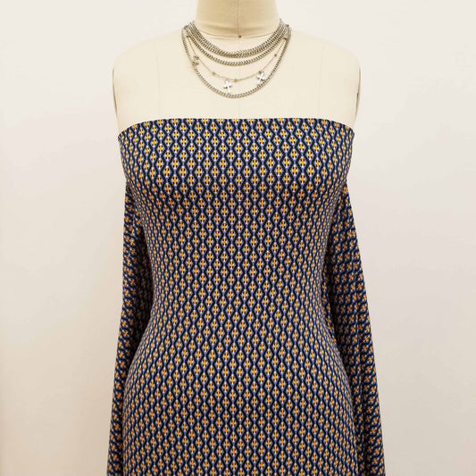DP-854-586-BLUE-GOLD - PRINTED CREPE CHIFFON 97% POLY 3% SPANDEX