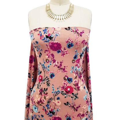 DP-92-703-DUSTY-PEACH-MAGENTA - PRINTED TWIST CREPE 92% POLY 8% SPANDEX