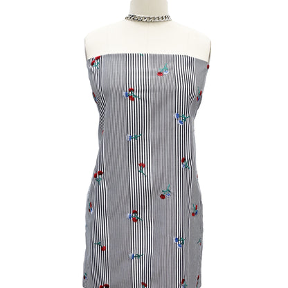 EB-422-306STP-T-BLACK-RED - STP VOILE 95% POLY 5% COTTON; EMB YARD 100% POLY